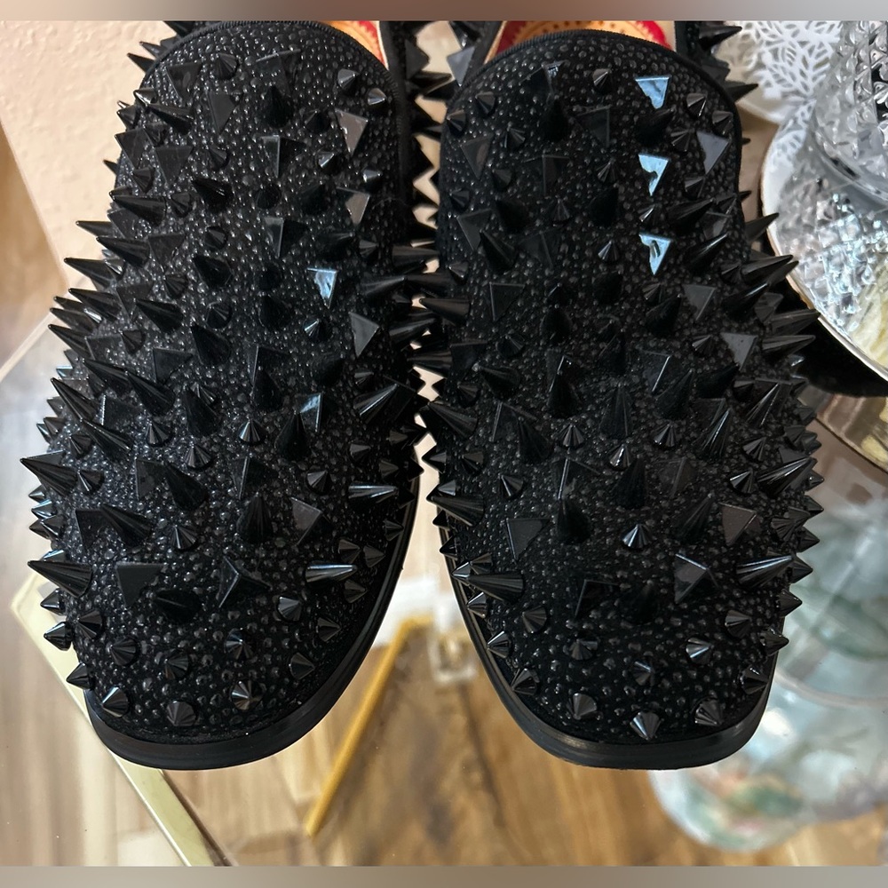 Black with Red Bottom Soles Spiked Studded Rivets Slip On Dress Shoes/Loafers 41 - Picture 2 of 16